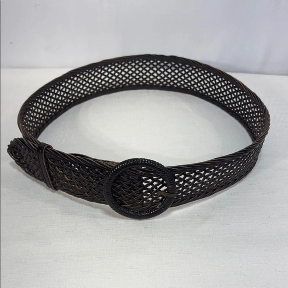 🍌Black leather Mesh Belt with Circular Buckle adjustable